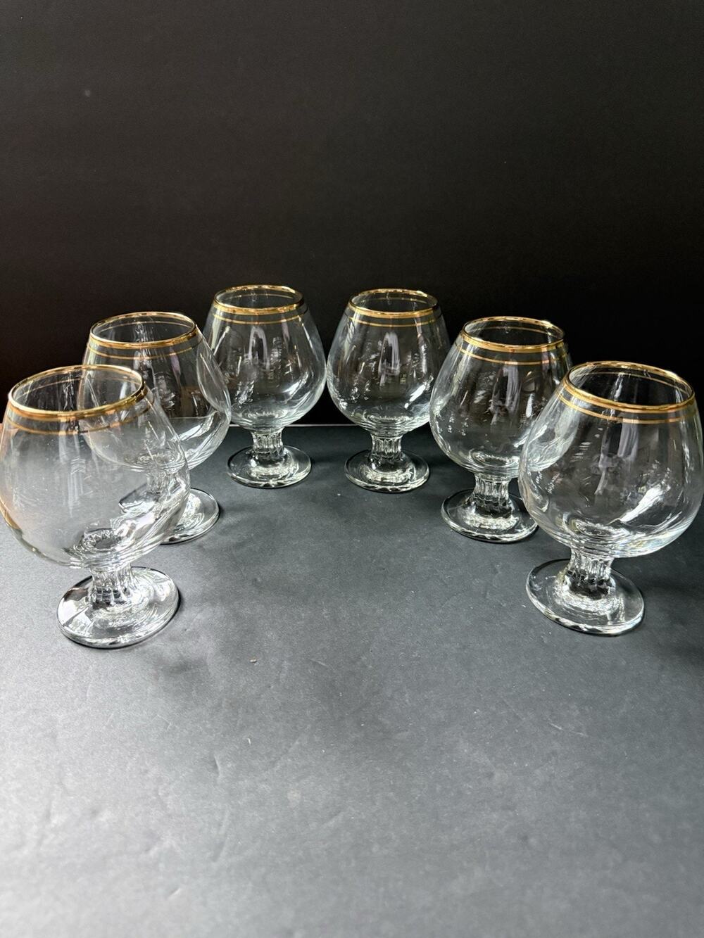 Valencia Crystal Hand Painted Brandy Sniffers 24 Karat Gold Double Rim Set (6)
